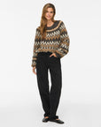 Vibows O-Neck L/s Jacquard Knit Top