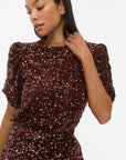Vibelieve O-Neck Puff Sequins Top/1/ka