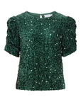 Vibelieve O-Neck Puff Sequins Top/1/ka