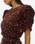 Vibelieve O-Neck Puff Sequins Top/1/ka