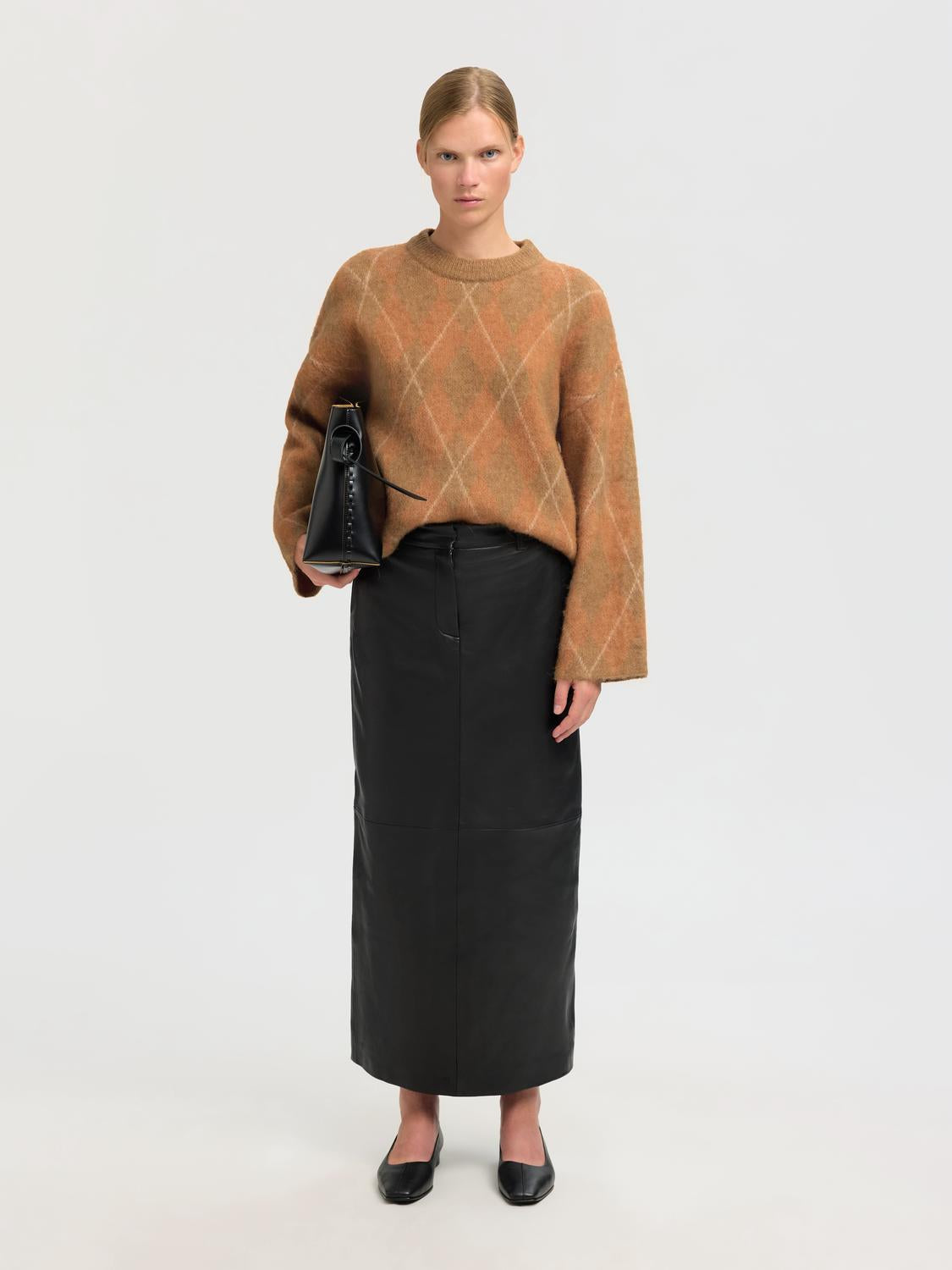 Slflulu Brushed Ls Argyle Knit O-Neck