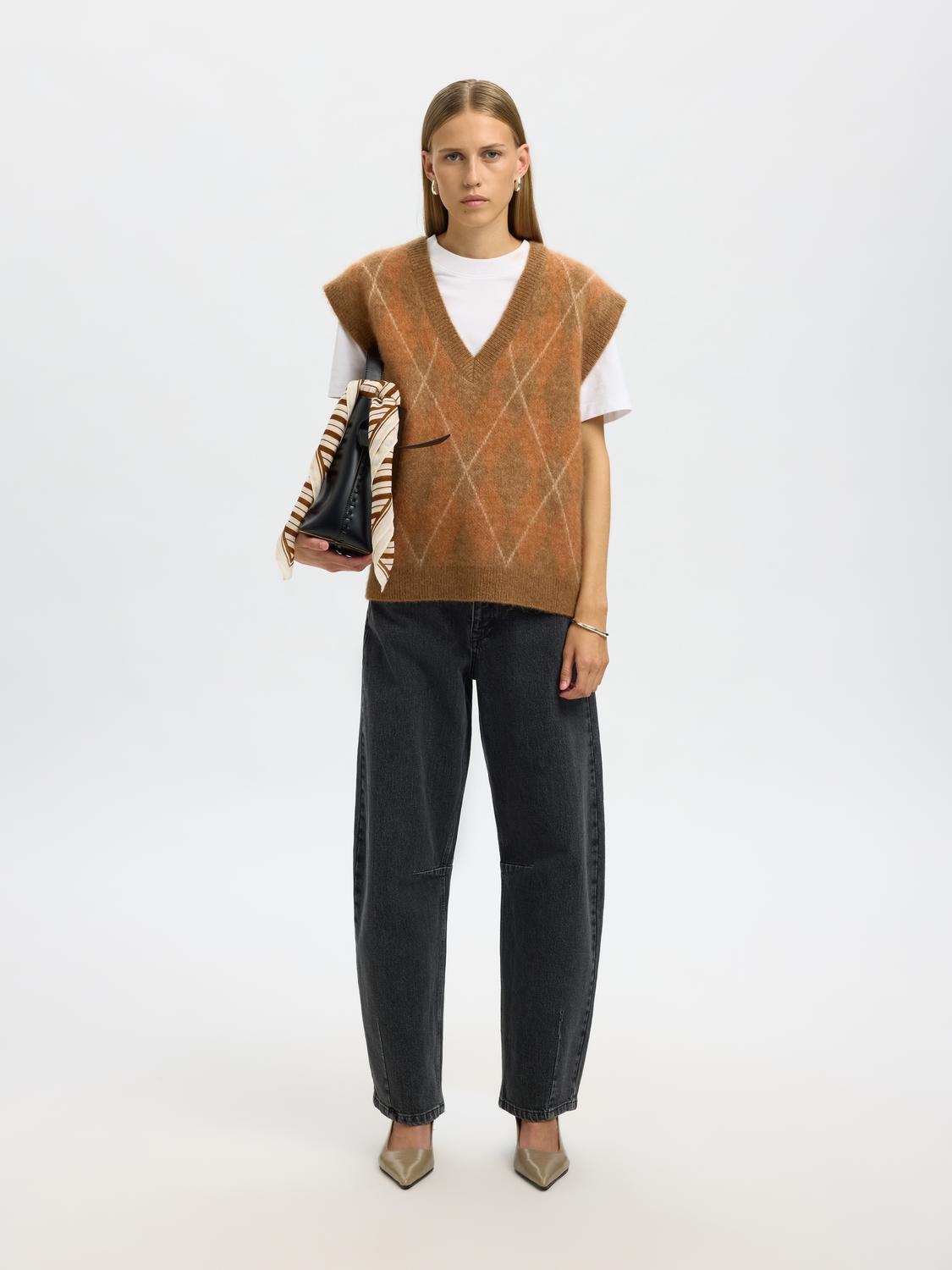 Slflulu Brushed Argyle Knit Vest