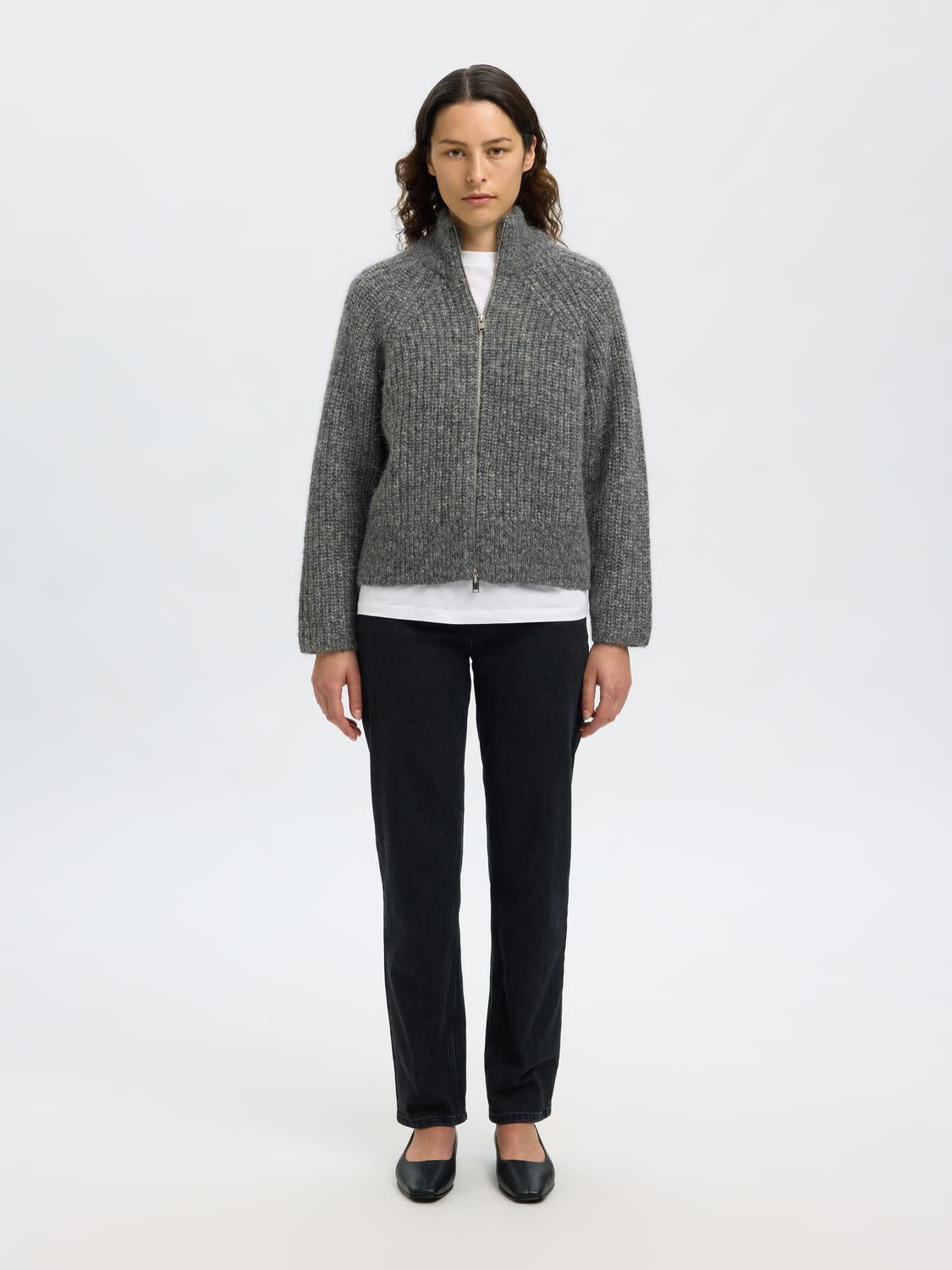 Slfanjuli Ls Knit Zip Cardigan