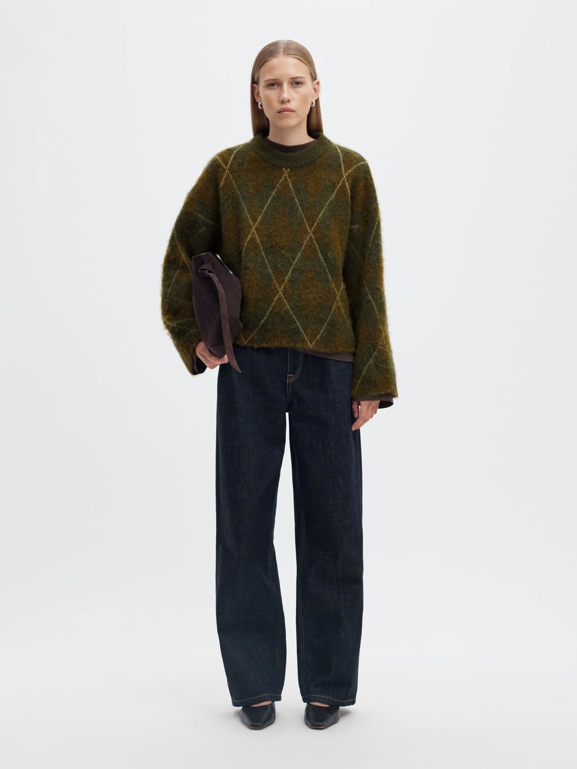 Slwlulu Brushed Argyle Knit O-Neck Noos