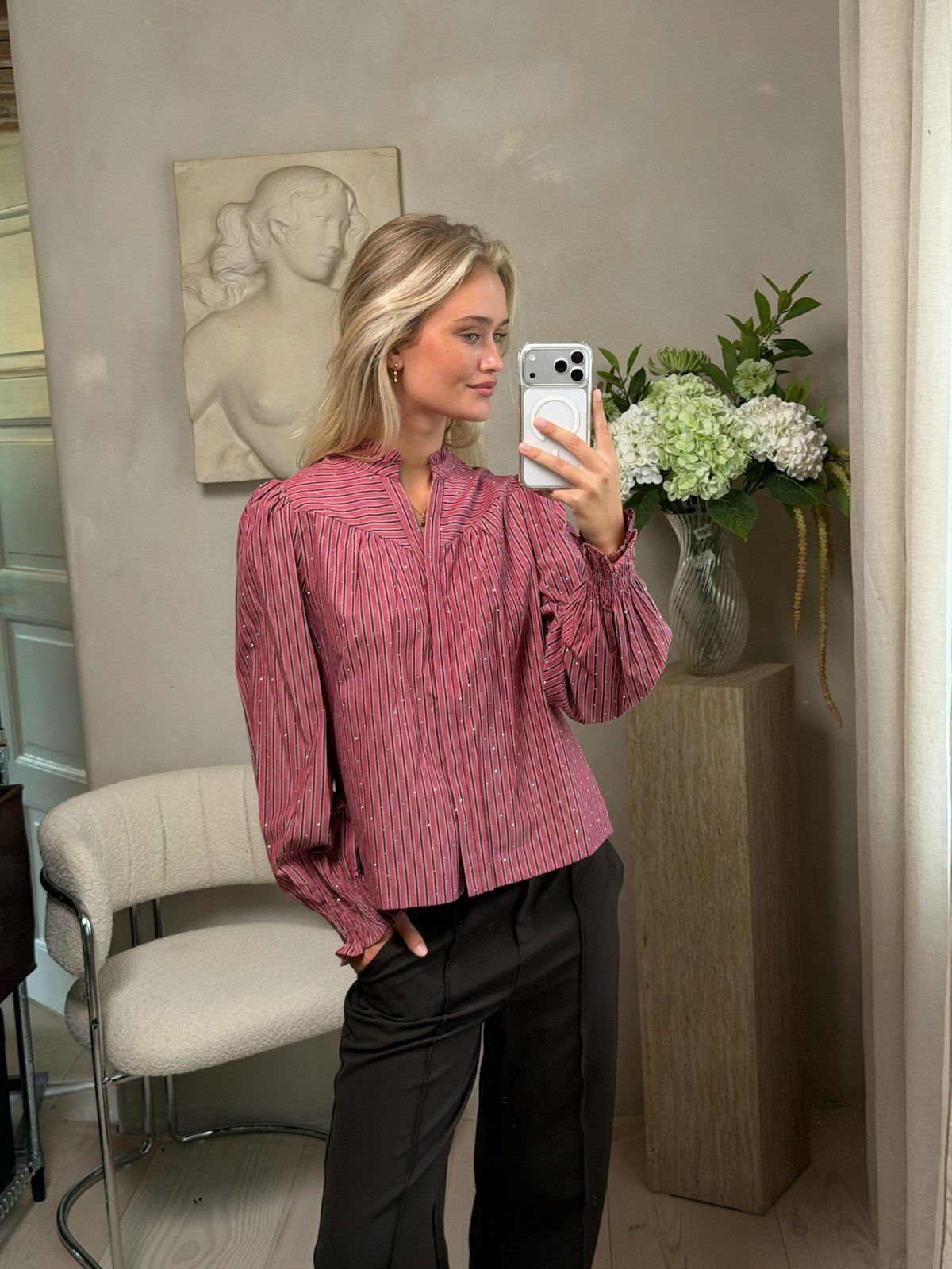Astrida Soft Stripe Stone Blouse