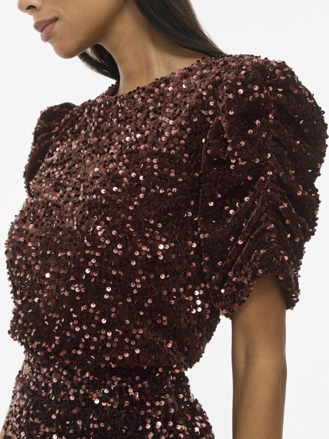 Vibelieve O-Neck Puff Sequins Top/1/ka