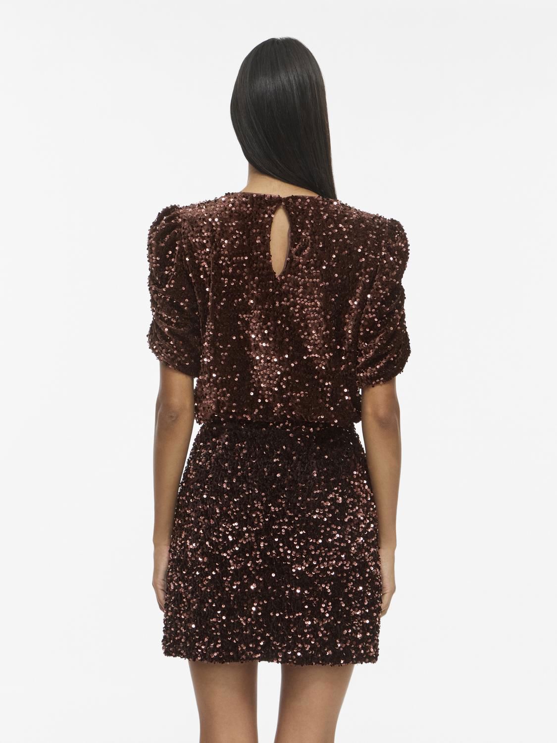 Vibelieve O-Neck Puff Sequins Top/1/ka