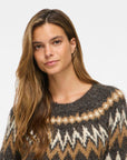 Vibows O-Neck L/s Jacquard Knit Top