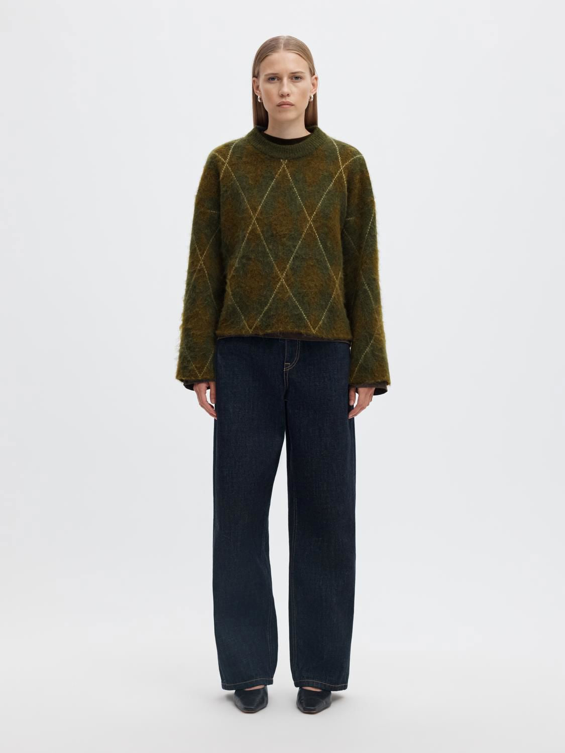 Slwlulu Brushed Argyle Knit O-Neck Noos