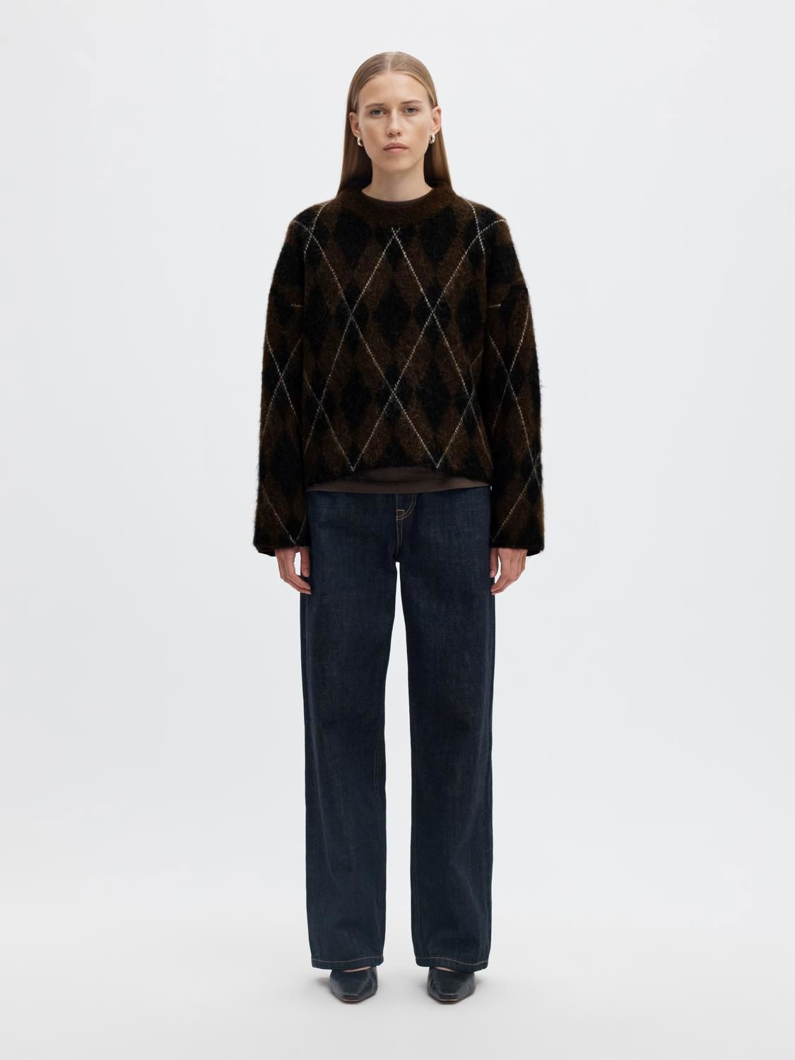 Slwlulu Brushed Argyle Knit O-Neck Noos